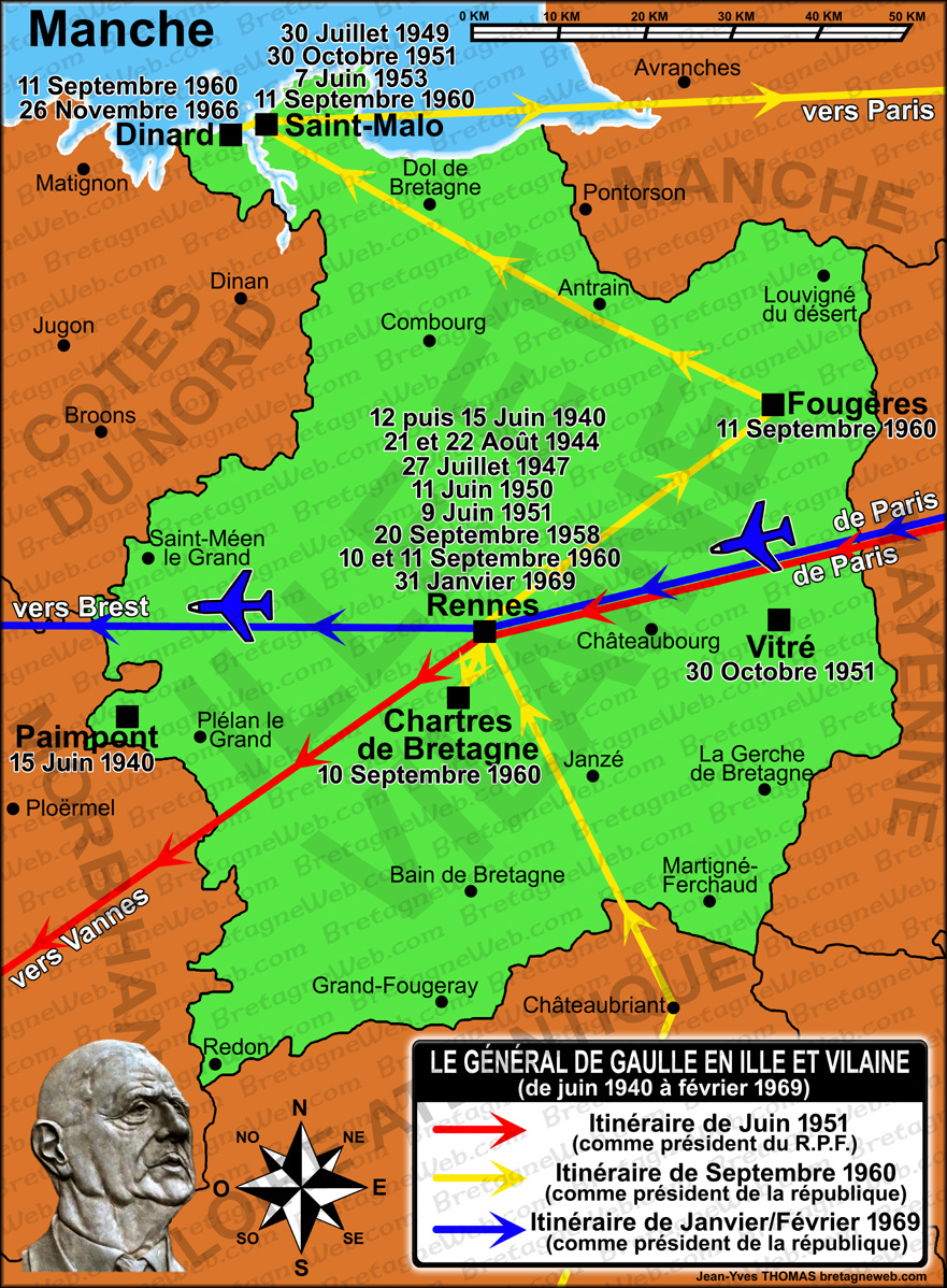 voyages du general de Gaulle en bretagne
