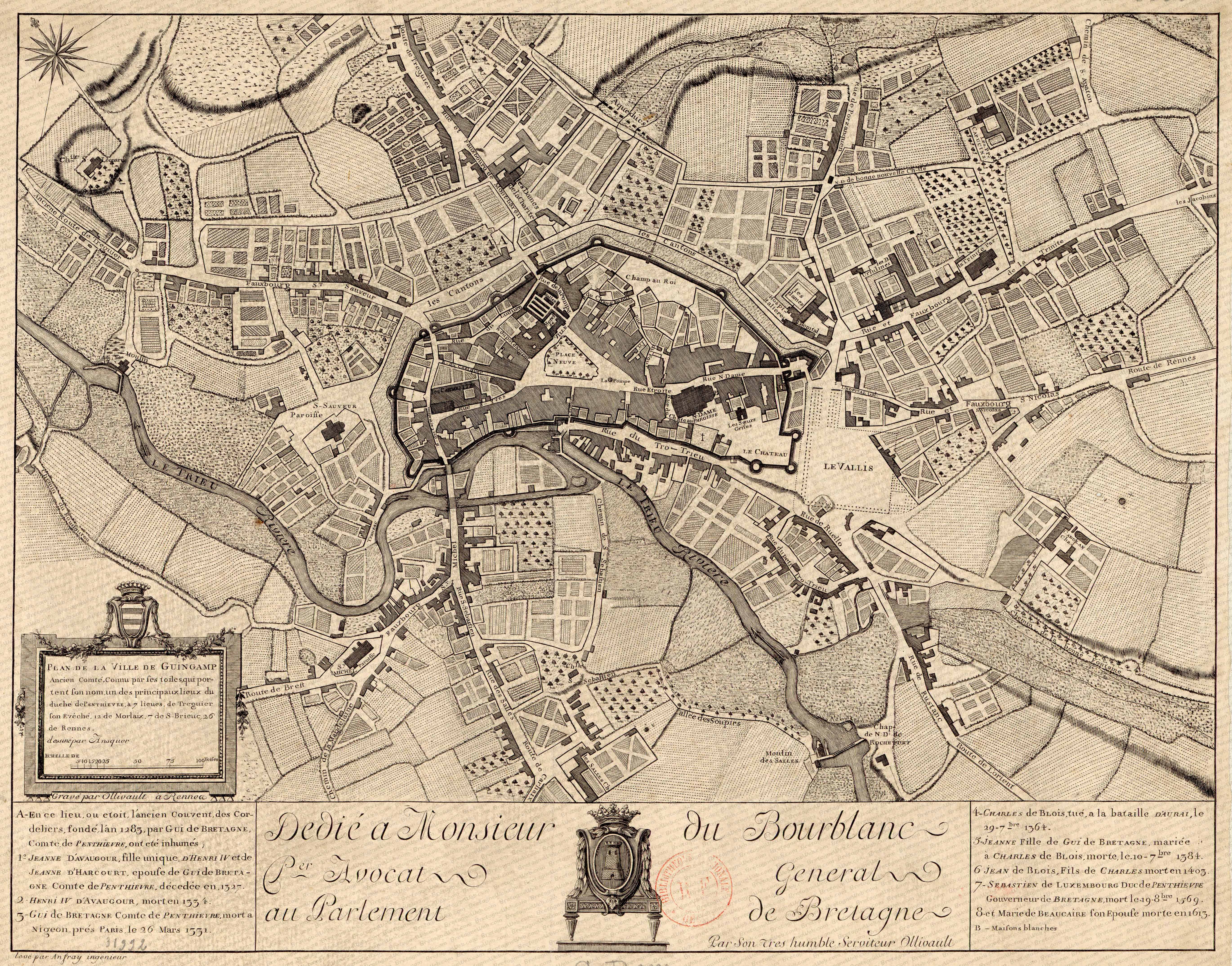guingamp plan de guingamp intra-muros vers 1770