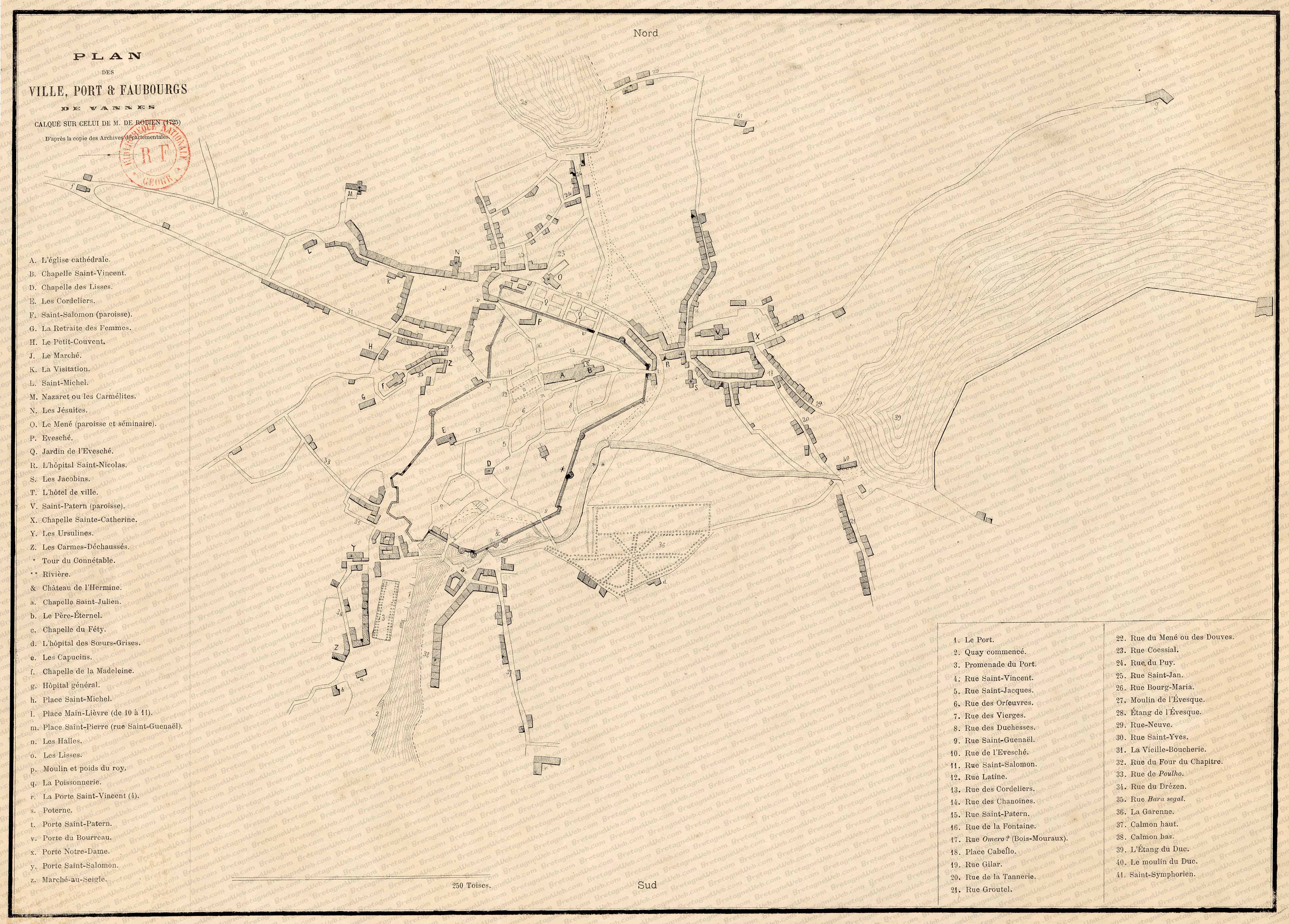 svannes plan de vannes calque sur celui de de robien de 1725